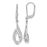 Sterling Silver Rhodium-plated CZ Polished Tear Drop Swirl Leverback Earrings